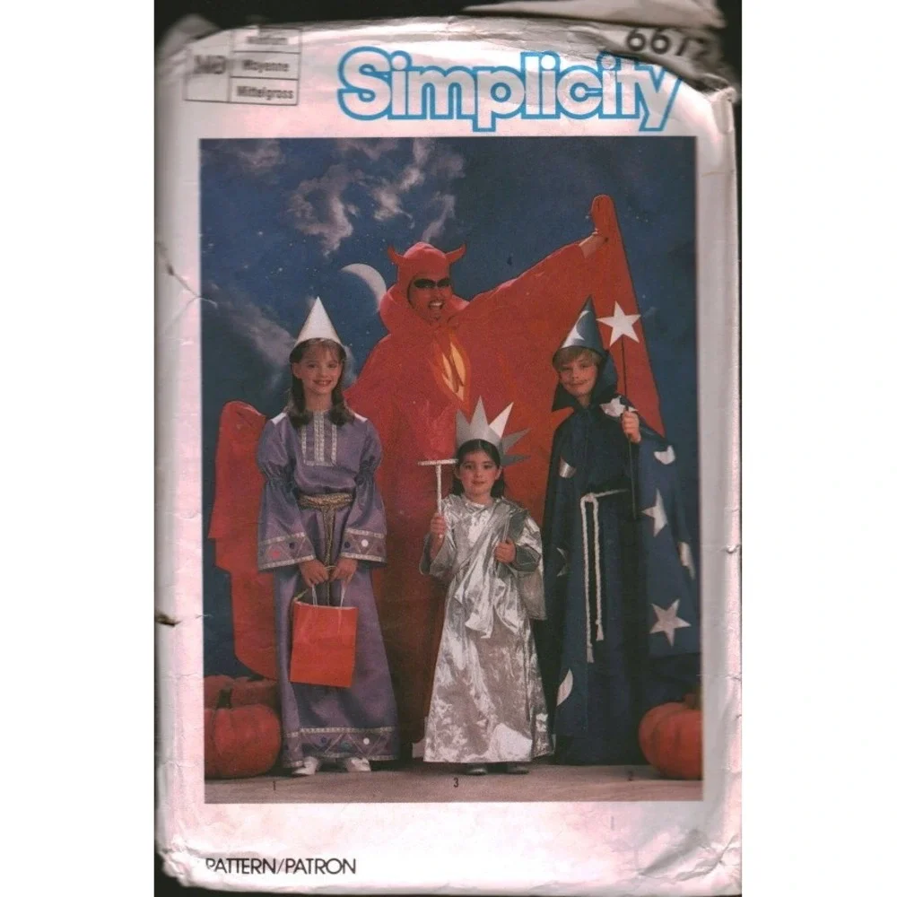 Simplicity 6672 Vintage 1984 Costume Pattern Wizard Princess Devil Kids Adults M